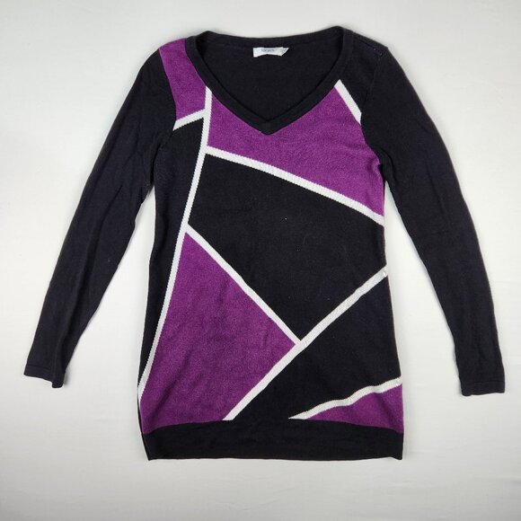 Ricki's V-Neck Sweater Colour Block Purple Black Womens Size S - Picture 1 of 12